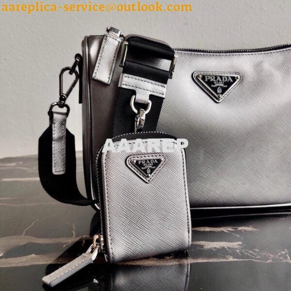 Replica Prada 2VH113 Saffiano Leather Shoulder Bag in Sliver Grey 8