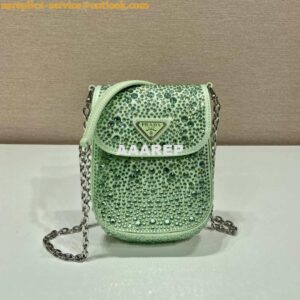 Replica Prada 1BH185 Mini Cleo satin bag with crystals Green