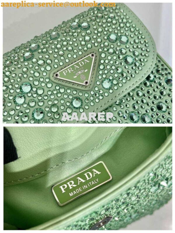 Replica Prada 1BH185 Mini Cleo satin bag with crystals Green 7