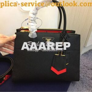 Replica Prada Paradigme Black Bag with red luggage tag 1ba102 1ba103 2