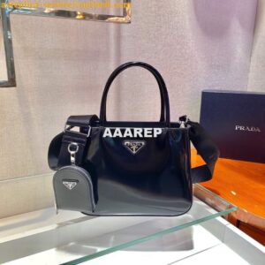 Replica Prada Brushed leather handbag 1BA320 Black