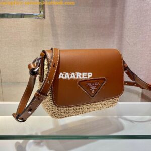 Replica Prada Raffia and Leather Shoulder Bag 1BD243 2