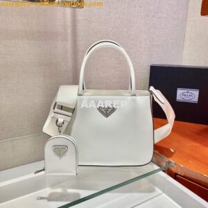 Replica Prada Brushed leather handbag 1BA320 White