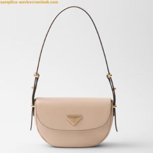 Replica Prada Arque Shoulder Bag with Flap in Beige Leather