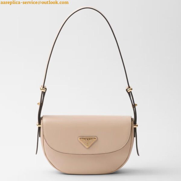 Replica Prada Arque Shoulder Bag with Flap in Beige Leather 4