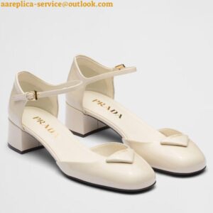 Replica Prada Pumps 35mm in White Patent Leather