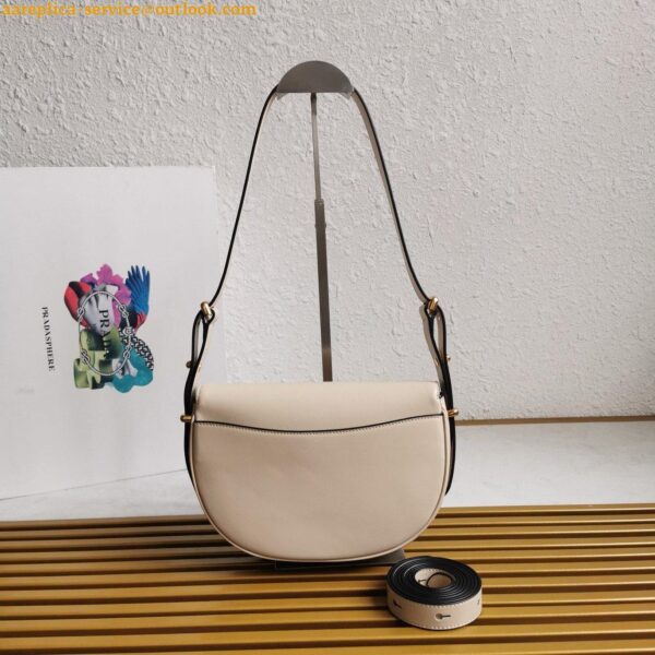 Replica Prada Arque Shoulder Bag with Flap in Beige Leather 11