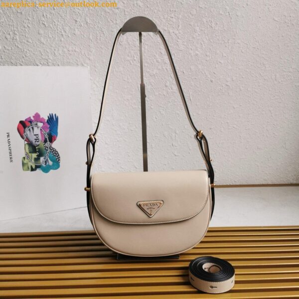 Replica Prada Arque Shoulder Bag with Flap in Beige Leather 12