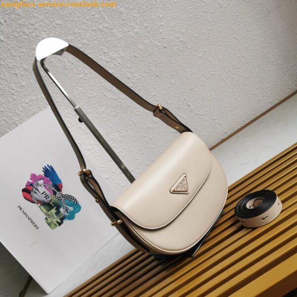 Replica Prada Arque Shoulder Bag with Flap in Beige Leather 13