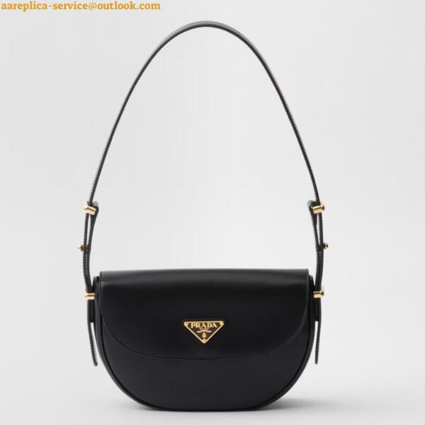 Replica Prada Arque Shoulder Bag with Flap in Black Leather 3