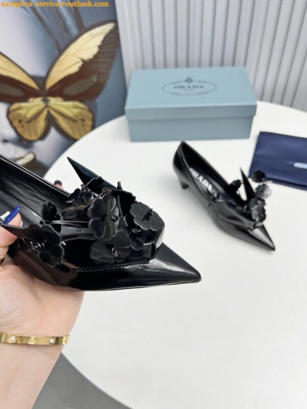 Replica Prada Pumps 45mm in Black Leather with Floral Appliques 9