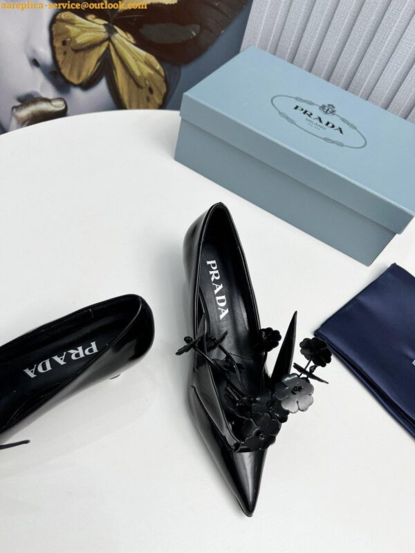 Replica Prada Pumps 45mm in Black Leather with Floral Appliques 10