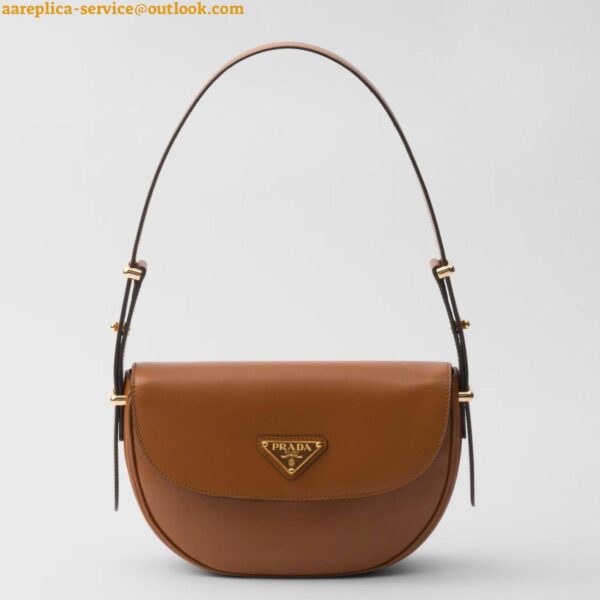 Replica Prada Arque Shoulder Bag with Flap in Brown Leather 3