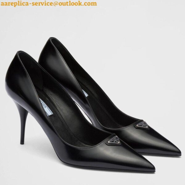 Replica Prada Pumps 85mm In Black Brushed Leather 3