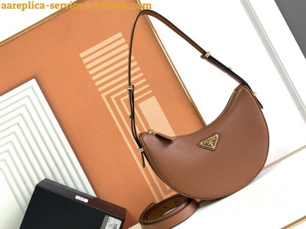 Replica Prada Arque Shoulder Bag with Flap in Brown Leather 7