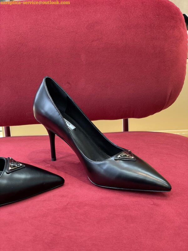 Replica Prada Pumps 85mm In Black Brushed Leather 7