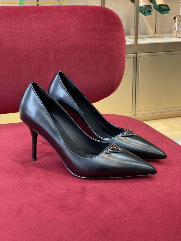 Replica Prada Pumps 85mm In Black Brushed Leather 8