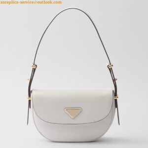 Replica Prada Arque Shoulder Bag with Flap in White Leather