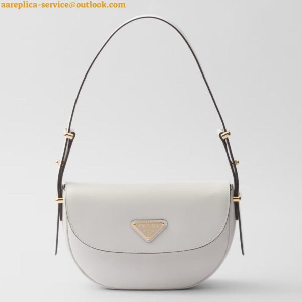 Replica Prada Arque Shoulder Bag with Flap in White Leather 2