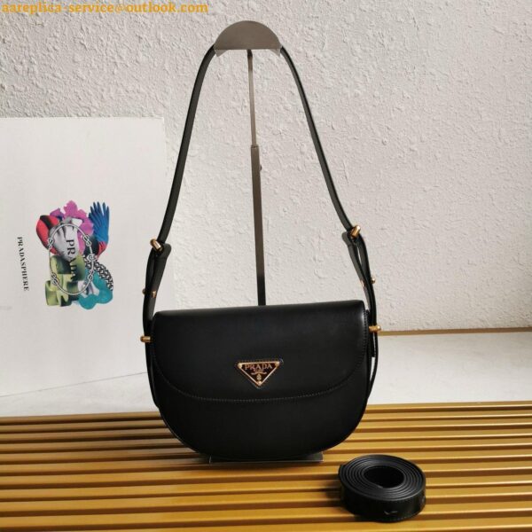 Replica Prada Arque Shoulder Bag with Flap in Black Leather 26