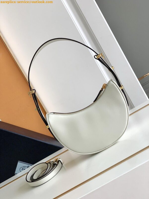 Replica Prada Arque Shoulder Bag with Flap in White Leather 6