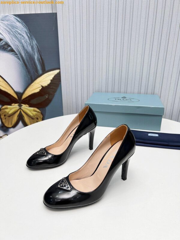 Replica Prada Pumps 85mm In Black Patent Leather 8