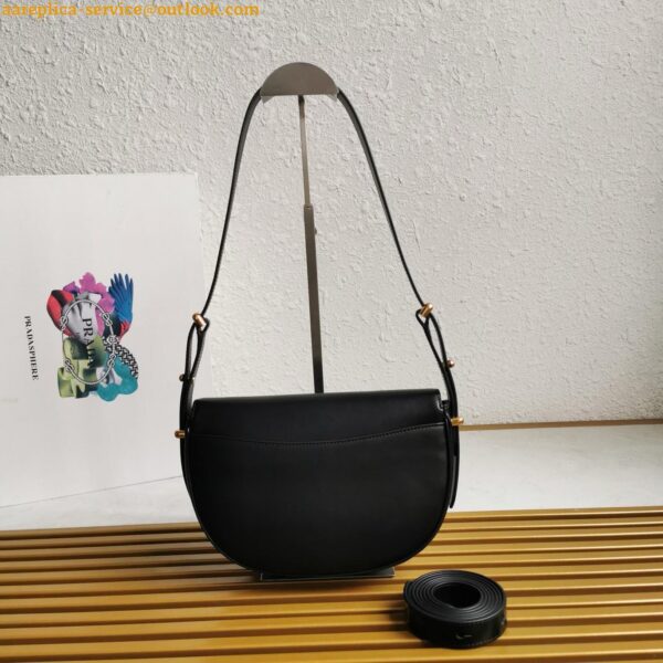 Replica Prada Arque Shoulder Bag with Flap in Black Leather 33