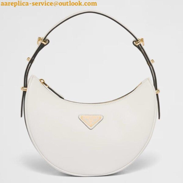 Replica Prada Arque Shoulder Bag with Flap in White Leather 13