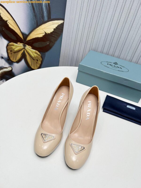 Replica Prada Pumps 85mm In Powder Pink Patent Leather 7