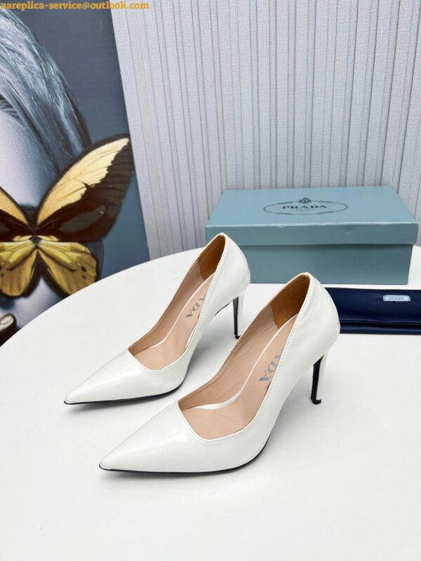 Replica Prada Pumps 95mm in White Patent Leather 5