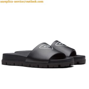 Replica Prada Black Leather Slides with Printed Triangle Logo