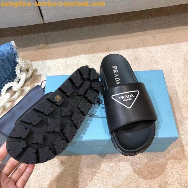 Replica Prada Black Leather Slides with Printed Triangle Logo 4