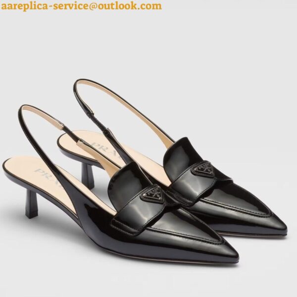 Replica Prada Slingback Pumps 45mm in Black Patent Calfskin 4