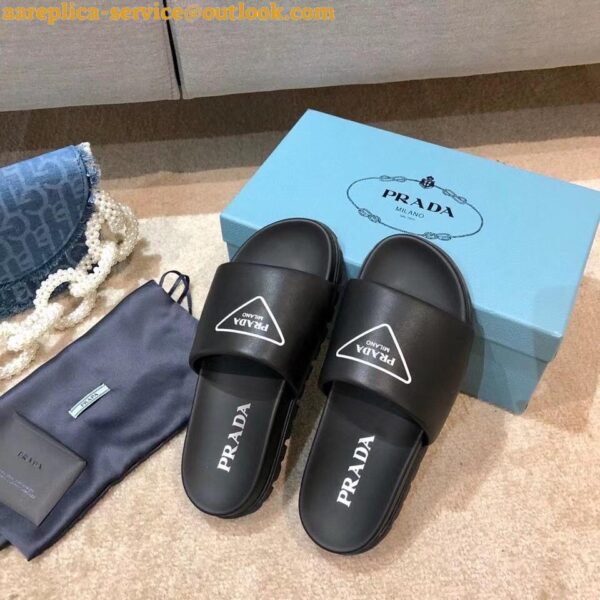 Replica Prada Black Leather Slides with Printed Triangle Logo 6