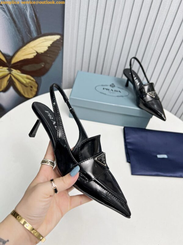 Replica Prada Slingback Pumps 45mm in Black Patent Calfskin 5