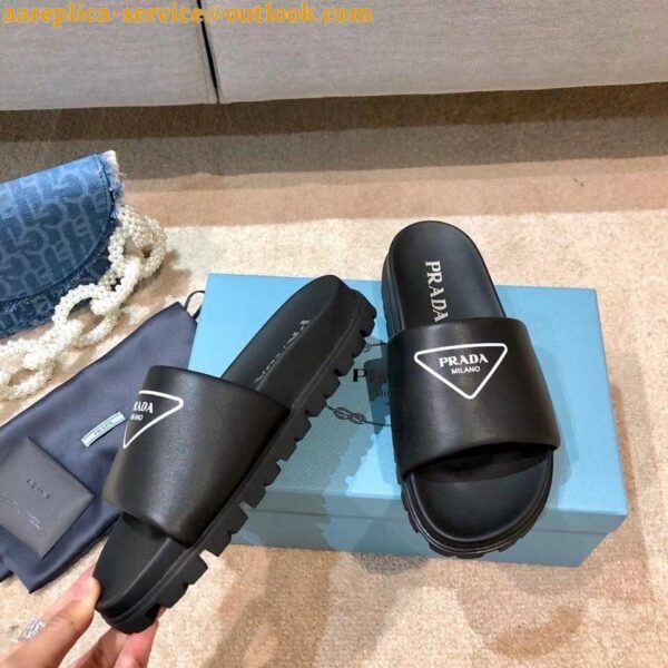 Replica Prada Black Leather Slides with Printed Triangle Logo 7