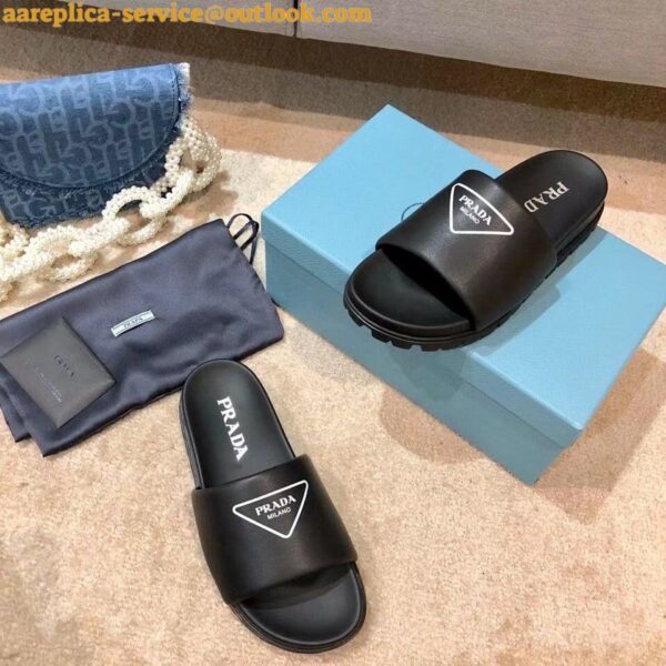 Replica Prada Black Leather Slides with Printed Triangle Logo 8