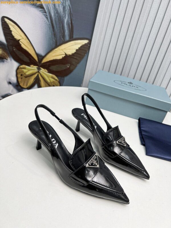 Replica Prada Slingback Pumps 45mm in Black Patent Calfskin 6