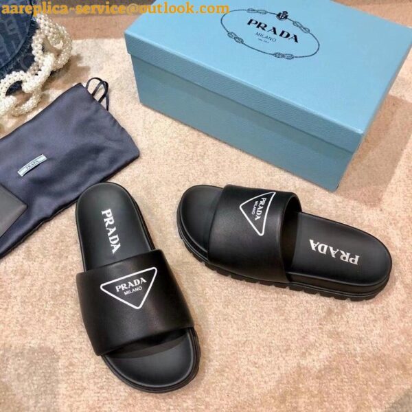 Replica Prada Black Leather Slides with Printed Triangle Logo 9