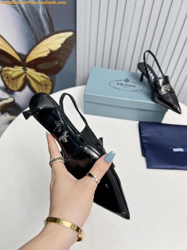 Replica Prada Slingback Pumps 45mm in Black Patent Calfskin 9