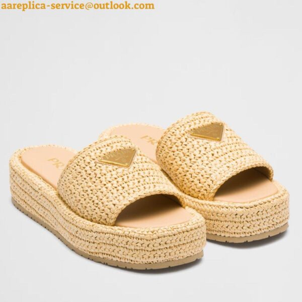 Replica Prada Crochet Flatform Slides in Beige Raffia-effect Yarn 3