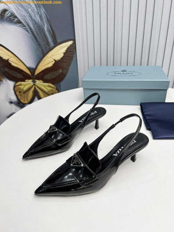 Replica Prada Slingback Pumps 45mm in Black Patent Calfskin 11