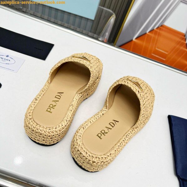 Replica Prada Crochet Flatform Slides in Beige Raffia-effect Yarn 5