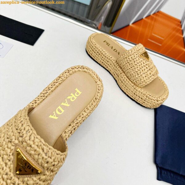 Replica Prada Crochet Flatform Slides in Beige Raffia-effect Yarn 6