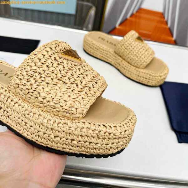 Replica Prada Crochet Flatform Slides in Beige Raffia-effect Yarn 8