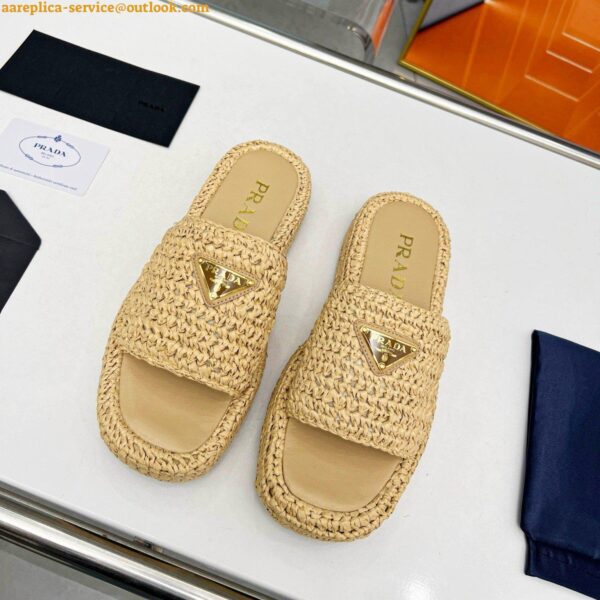 Replica Prada Crochet Flatform Slides in Beige Raffia-effect Yarn 9