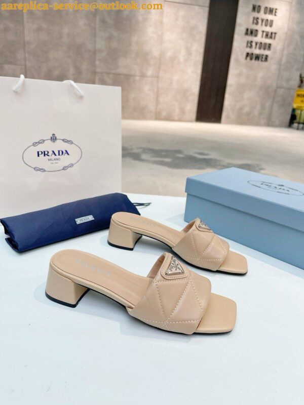 Replica Prada Women's Slides Sandals 35mm in Beige Nappa Leather 6