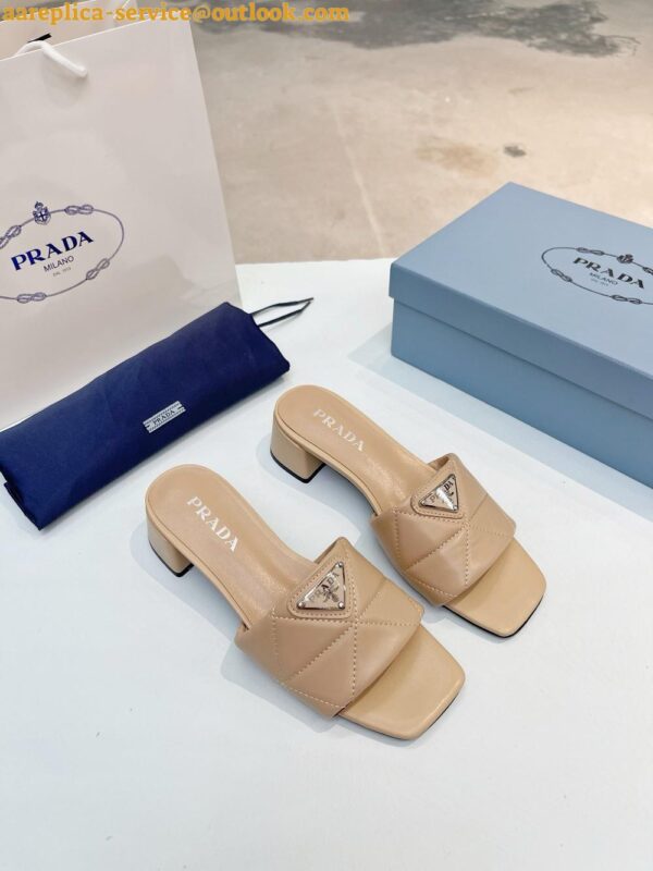 Replica Prada Women's Slides Sandals 35mm in Beige Nappa Leather 8