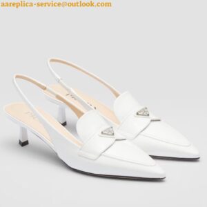 Replica Prada Slingback Pumps 45mm in White Patent Calfskin