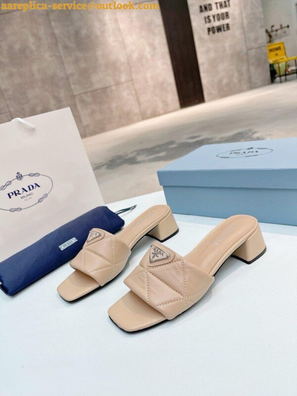 Replica Prada Women's Slides Sandals 35mm in Beige Nappa Leather 14